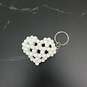 White Beaded Heart Keychain